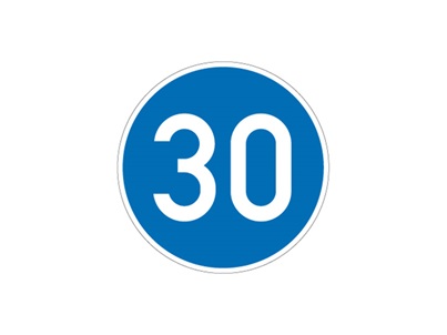 Placa de trânsito na Alemanha com velocidade mínima de 30 km/h